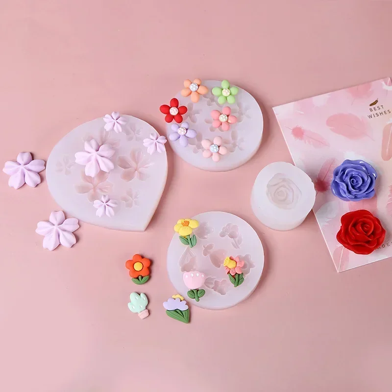 Mini Flowers Series Silicone Mold DIY Handmade Fondant Cake Baking Chocolate Sugar Cake Tool Resin Polymer Clay Making Mould