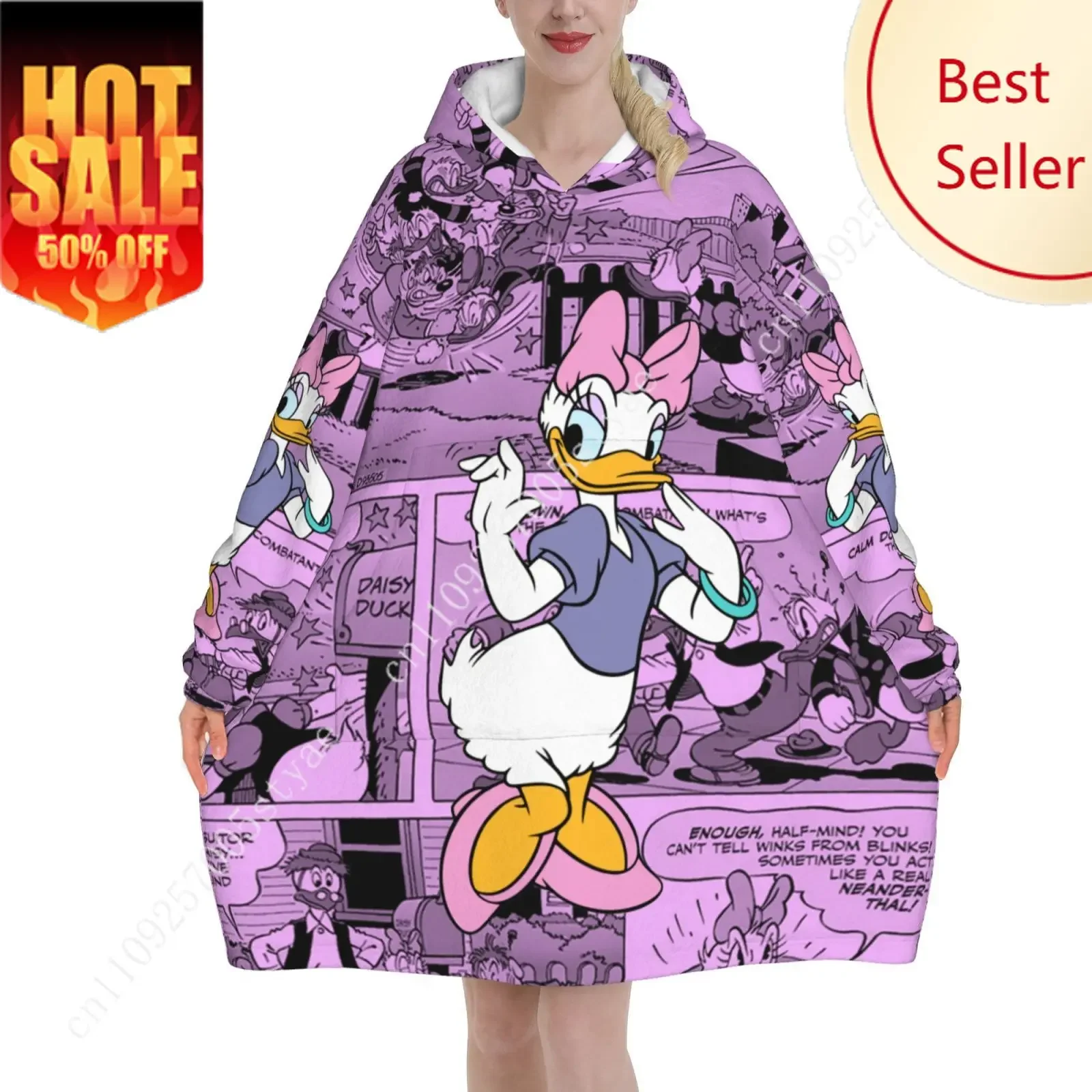 

Daisy Duck Blanket Hoodie Disney Cartoon Women Hooded Cape with Pockets Personalized Your Photo Logo Holiday Anniversary Gift