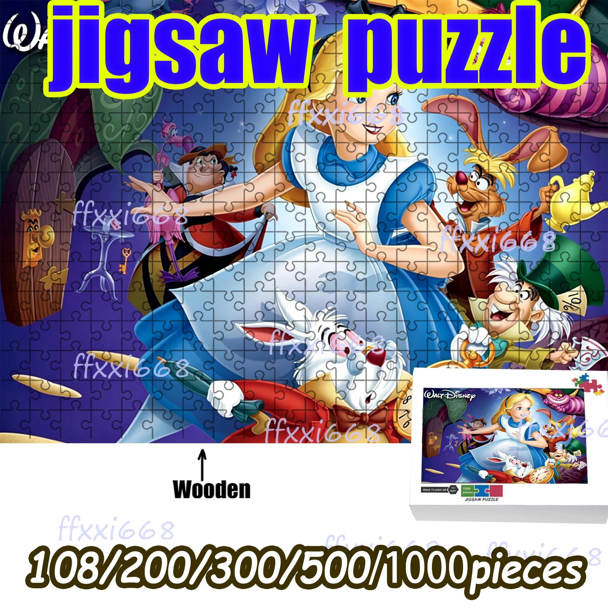 

Wooden Jigsaw Puzzle 108/200/300/500/1000 Pcs, Alice in Wonderland Cartoon Pattern Puzzle, Stress Relief DIY Assembly Game, Idea