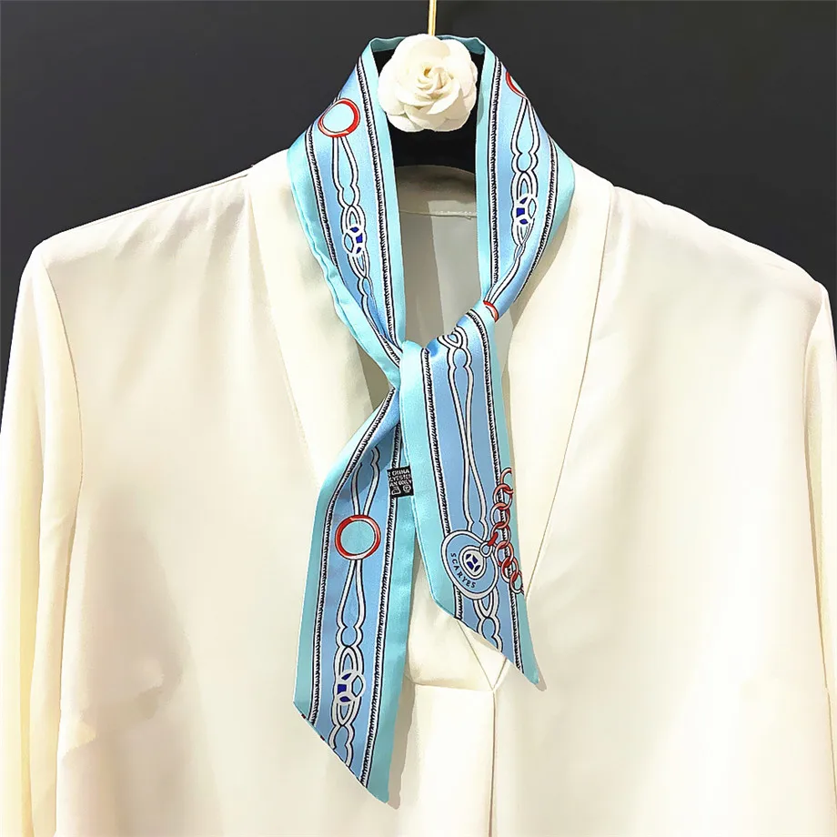 Spring Skinny Scarf For Women Luxury Brand Chain Bag Scarves 2024 New Design Summer Neckerchief Silk Scarf For Ladies