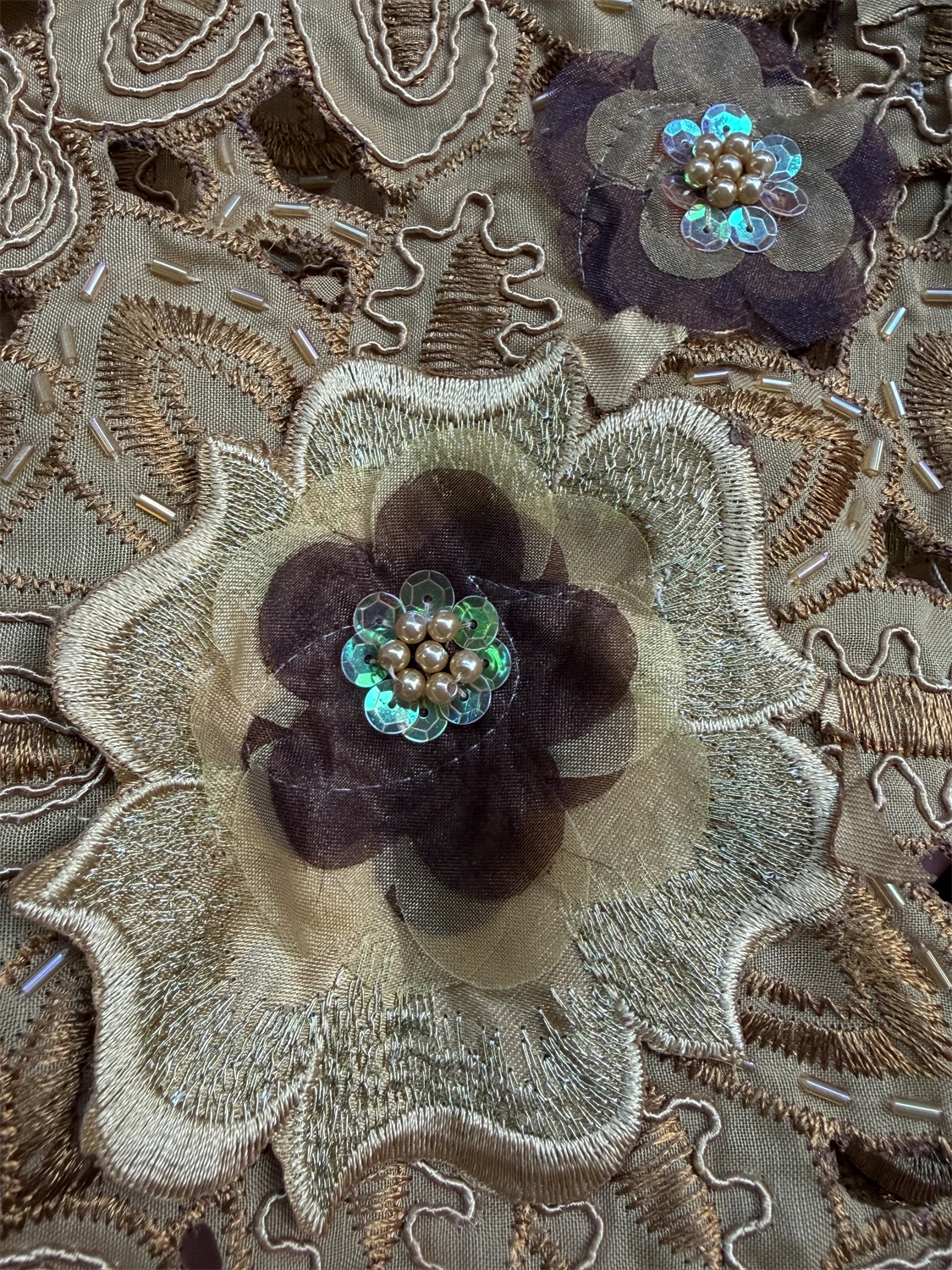 Gold Organza Embroidery 3D Austria Bead Cotton Lace Best Quality African Lurex Fabric Traditional Couple Wear Celebrant Cloth 65