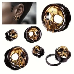 1 Pair Top Quality Stainless Steel Skull Ear Tunnels Plugs Expander Gauge Stretcher Earrings Screw Gauges Piercing Jewelry