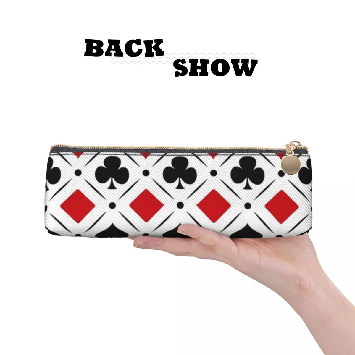 Poker Symbols Triangle Pencil Case Playing Card Suits School Large Capacity Pencil Box For Teens Cool Leather Pen Organizer