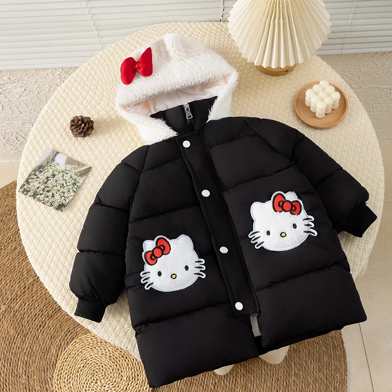 New Style Sanrio Girl Hello Kitty Medium Length Cotton Clothes Kuromi Child Thicken Coat Hello Kitty Kawaii Winter Cartoon Gift