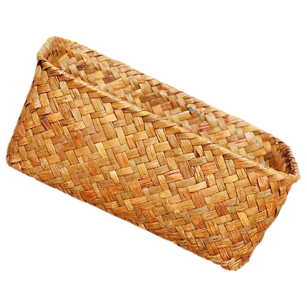 

Woven Seagrass Desktop Organizer Basket Handwoven Large Sundry Storage Box for Cosmetics Makeup Storage Woven Basket