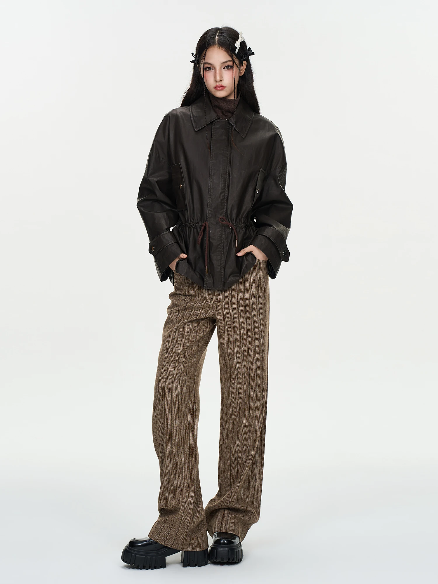 IUNAE LUMEN 2025 – Nouvelle veste décontractée en cuir noir pour femme, col zippé, chaude et élégante, collection automne-hiver