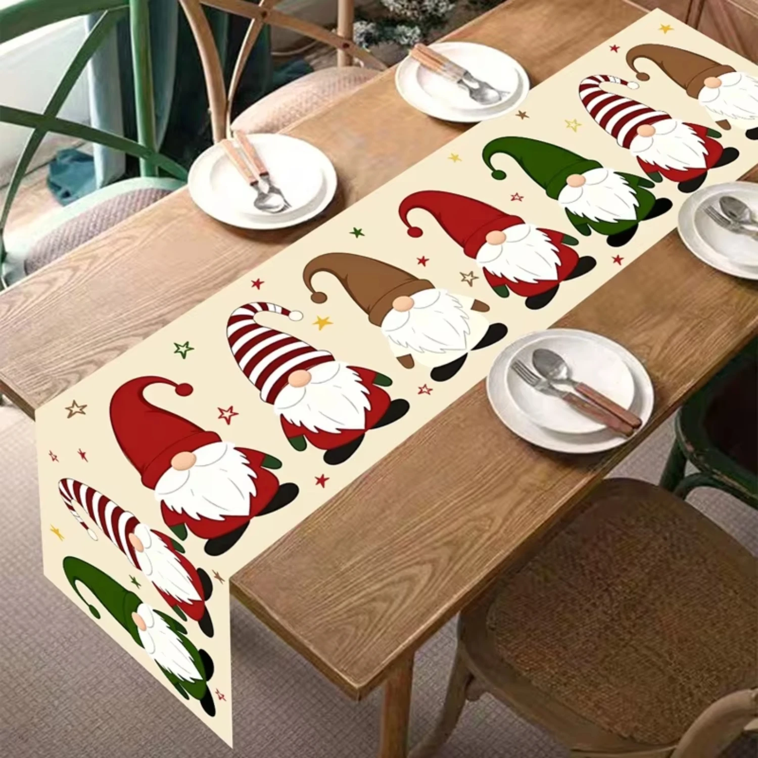 1pc Colorful Christmas Gnome Pattern Table Runner Holiday For Festival Gathering Cafe Restaurant Desktop Stylish Home Decor