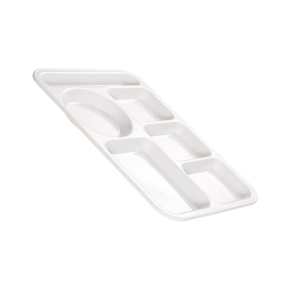 

Plastic Divided Tray Food Compartment Serving Plate Breakfast Plastic Plate White Multi Compartment Stackable Storage Holder For
