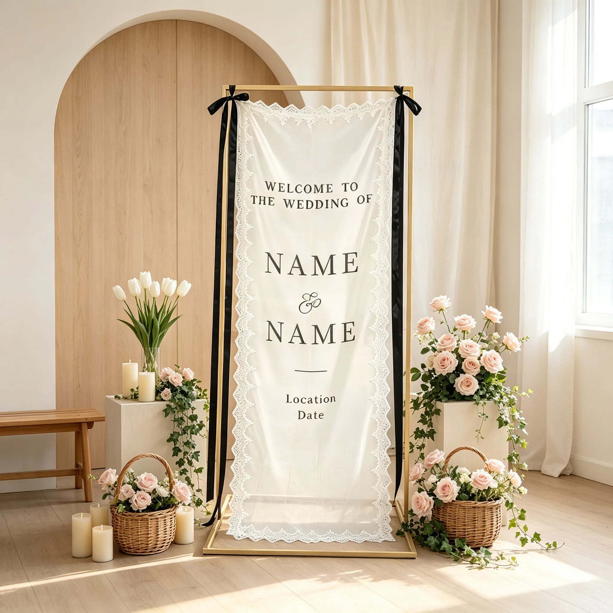 1pc Custom Lace Wedding Welcome Banner Backdrop, Ideal for Wedding Ceremonies, Bridal Showers, Birthday & Engagement Parties