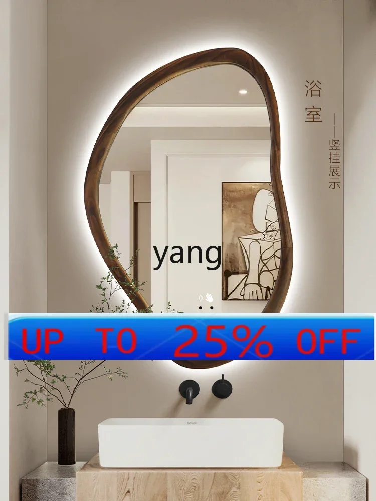 

LMM Solid Wood Shaped Smart Bathroom Retro Fireplace Mirror Luminous Hallway Mirror