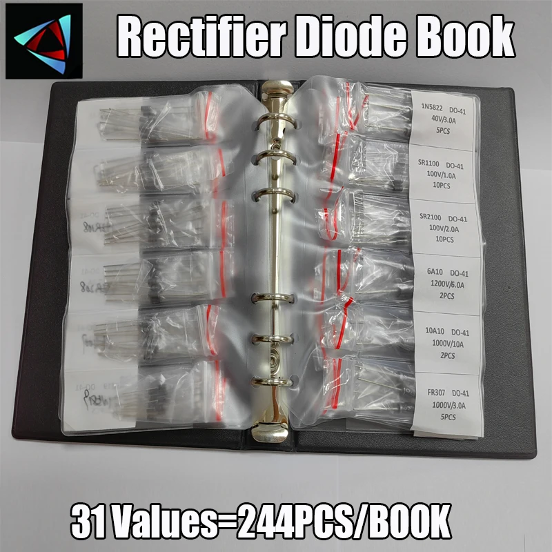 244pcs Rectifier Diode Kit Book FR107 FR207 1N4148 1N4001 1N4004 1N4007 1N5408 1N5819 1N5822 IN4148 Fast Switching Schottky Set