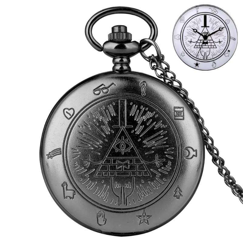 Disney Movie Gravity Fall Bill Cipher Time Gem Necklace Quartz Pocket Watch Weird Town Triangle One-Eyed Devil Pendant Chain Toy