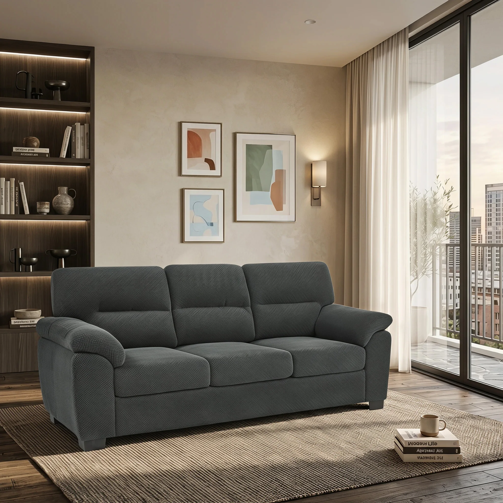 81-inch Three-seater Sofa Modern Living Room Furniture Minimalist Style Comfortable Armrests Suitable For Living Rooms Bedrooms and Apartments