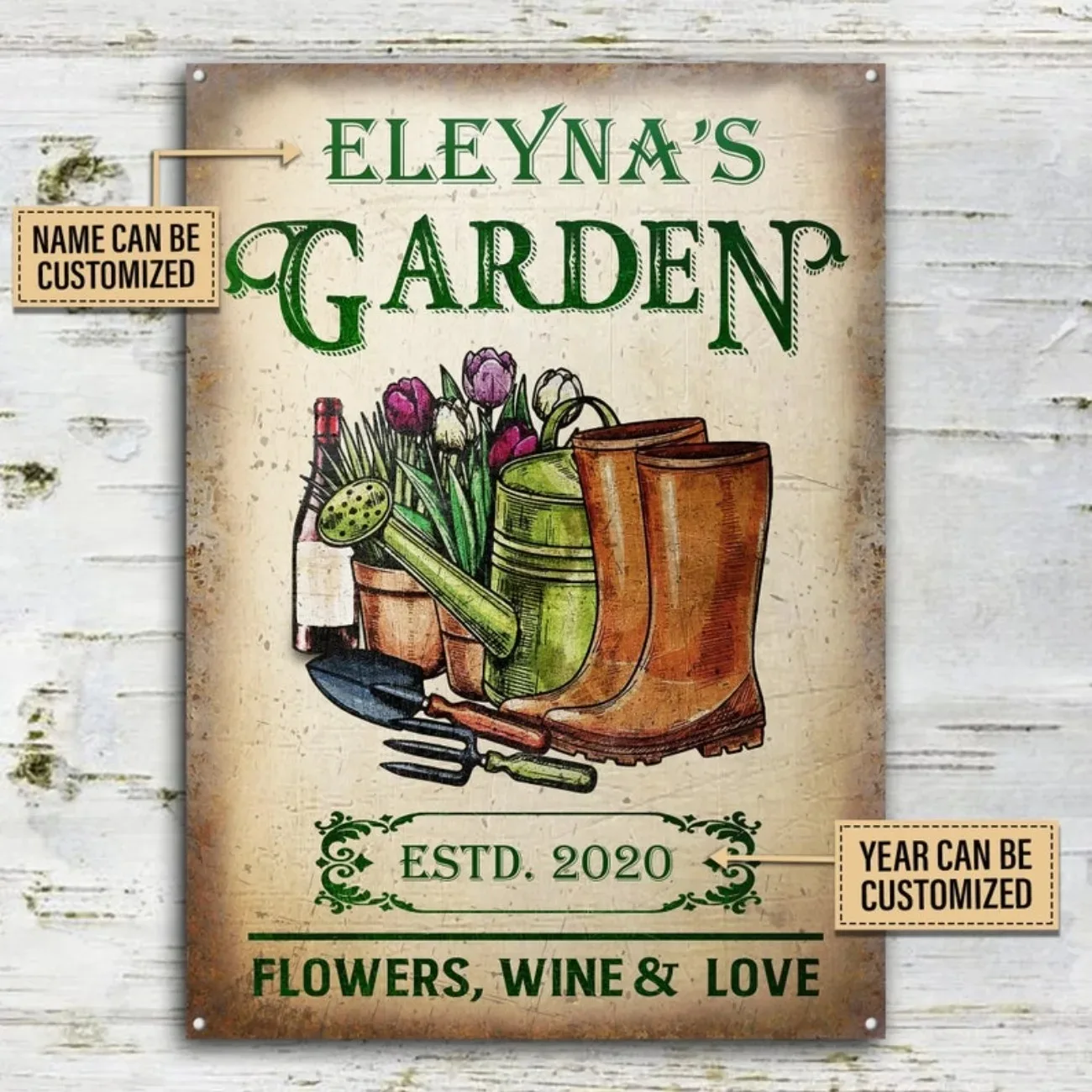 Vintage Garden Metal Decor Sign Set, Personalized 