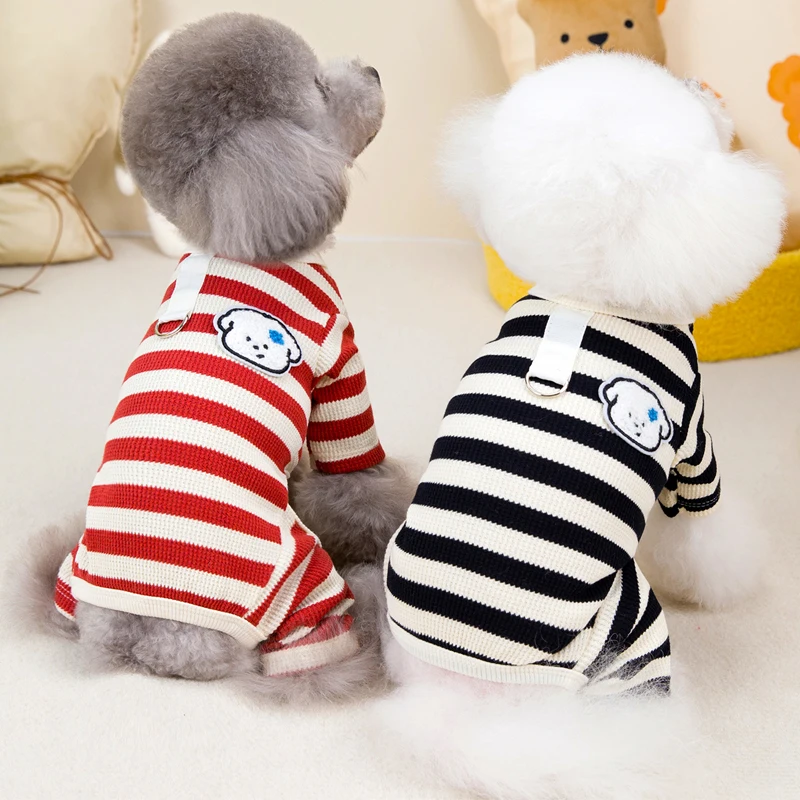 Dog Pajamas Jumpsuit Red Black Striped Overalls Pullover Clothes Pet Pijamas Puppy Costumes Tracksuit Onesie For Small Dogs York