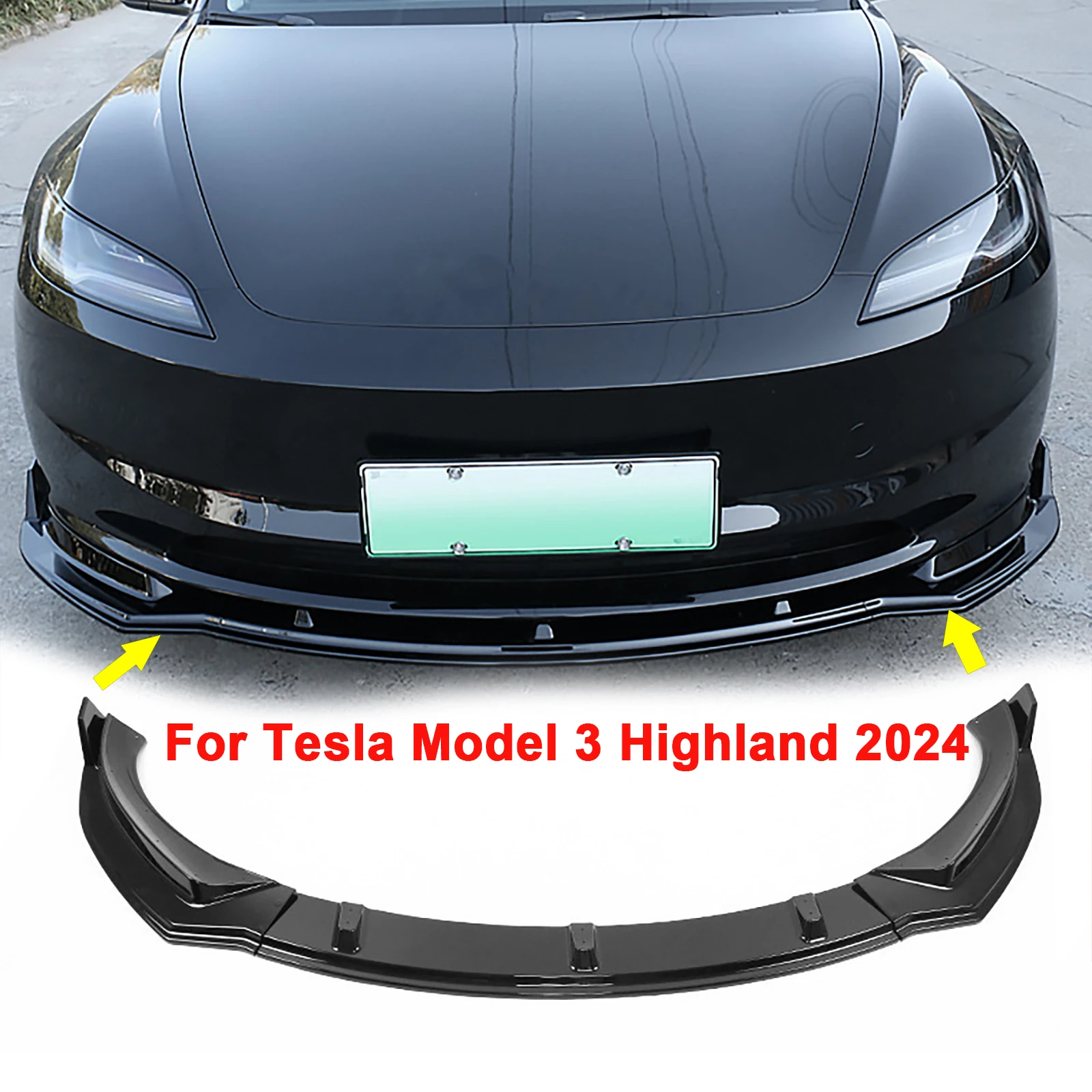 

Glossy Black Car Front Bumper Lip Diffuser Spoiler fit for Tesla Model 3 Highland 2024