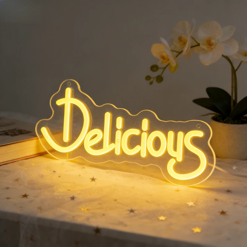 

Delicious Neon Sign LED Night Light USB Rechargeable Aesthetic Wall Art Desk Lamp for Kitchen Restaurant Cafe Home Decor Gift
