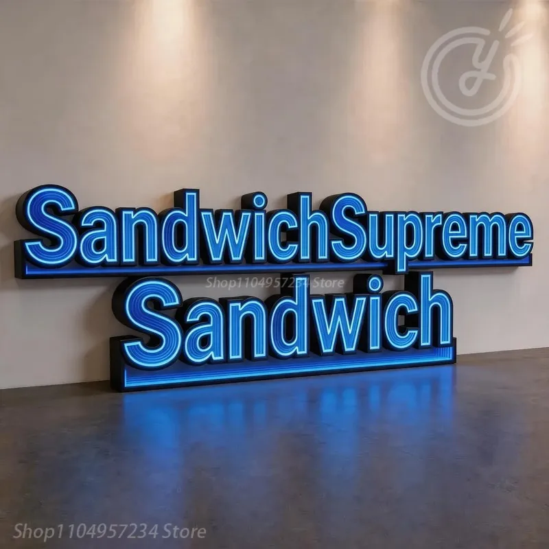 Stainless Steel Edging Freestanding SandwichSupreme Infinity Mirror Letters, 4ft Abyss Mirror Giant LED Light up Custom Sign