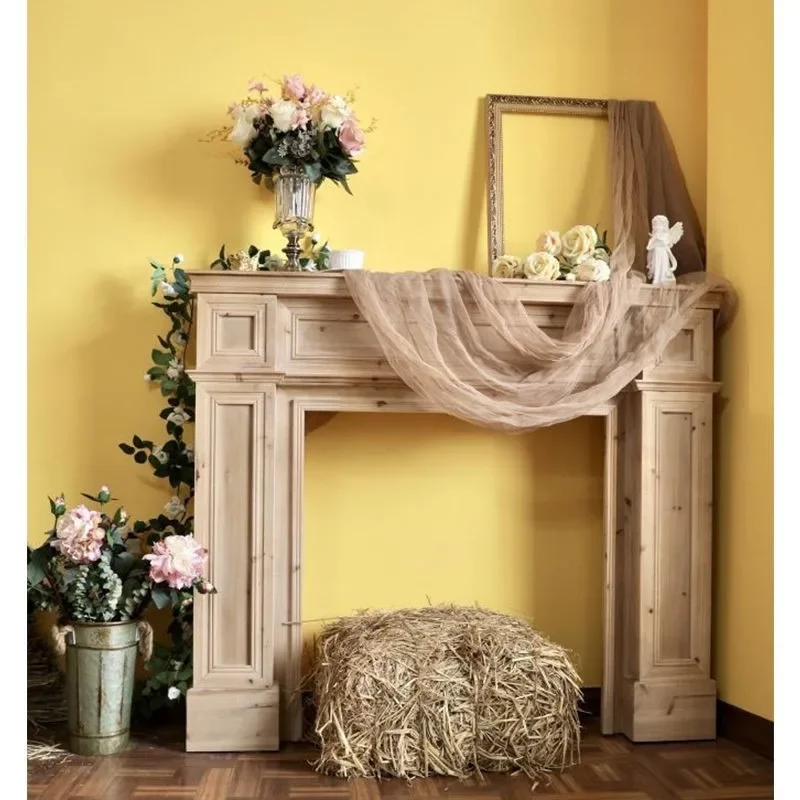 American retro log color fireplace rack white decorative frame living room porch partition table household