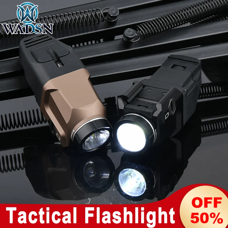 

WADSN Metal Tactical Mini Flashlight 800lumens White Strobe Light Dual Function Pressure Switch Hunting Weapon Pistol Scout Lamp