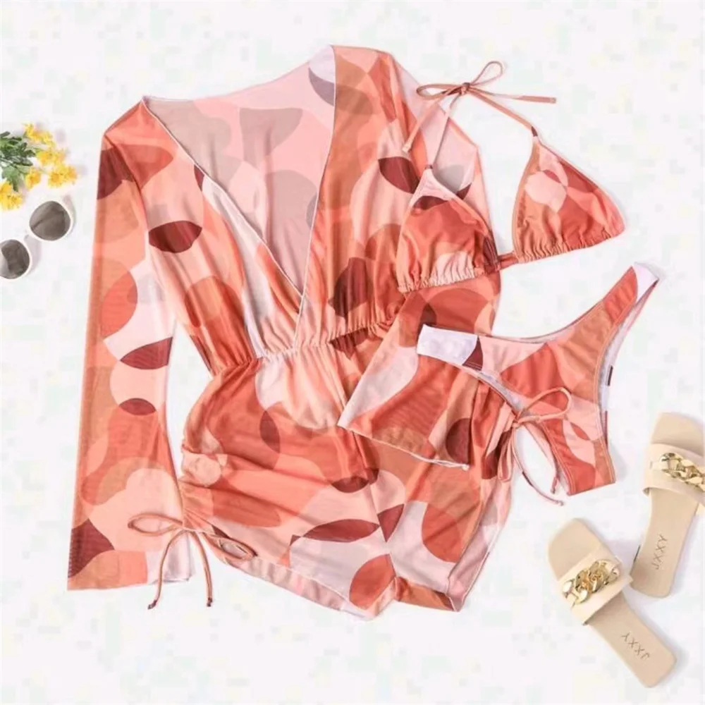 

Сексуальный комплект шорт бикини с принтом Y2K, купальник с микро-стрингом, купальник для отпуска, корейский купальный костюм, женский пляжный наряд из 3 предметов