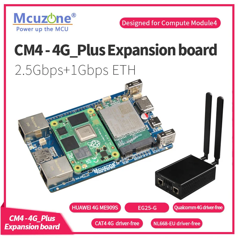 

Raspberry Pi CM4-4G plus board 2.5Gbps+1Gbps Ethernet and 4G LTE Module CAT4 NL668-EU driver-free,EG25-G,HUAWEI ME909S-821ap V2