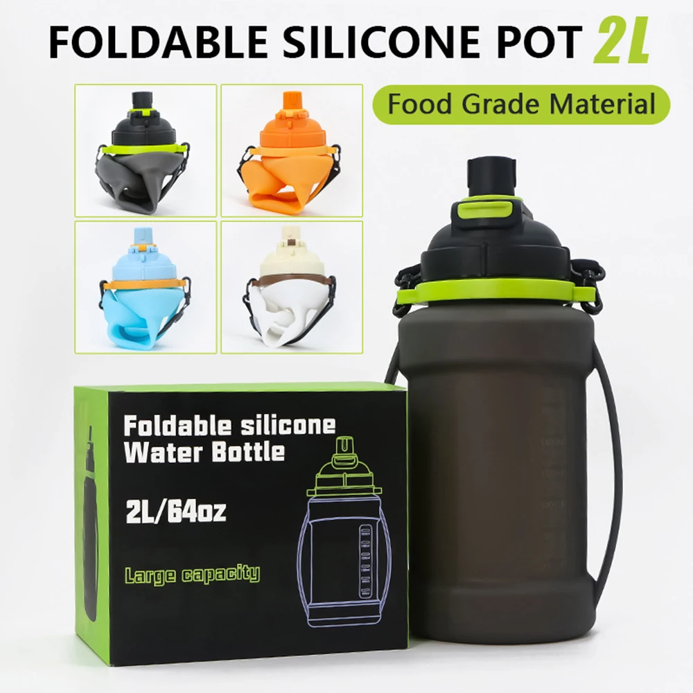 2L Foldable Silicone Soft Water Bottle, Large Capacity Cycling Hydration Bladder, Portable Outdoor Sports Water Kettle