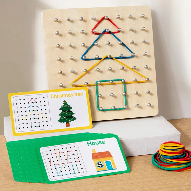Lernspielzeug für Kinder aus Holz, Nagelbretter, Montessori-Geometrie, Mathematik-Lehrmittel für Formenkognition, Fantasie, Entwicklung