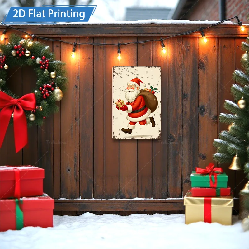 [2D FLAT] 1pc Metal Sign Christmas Santa Claus Metal Sign 2D Flat Print Decor