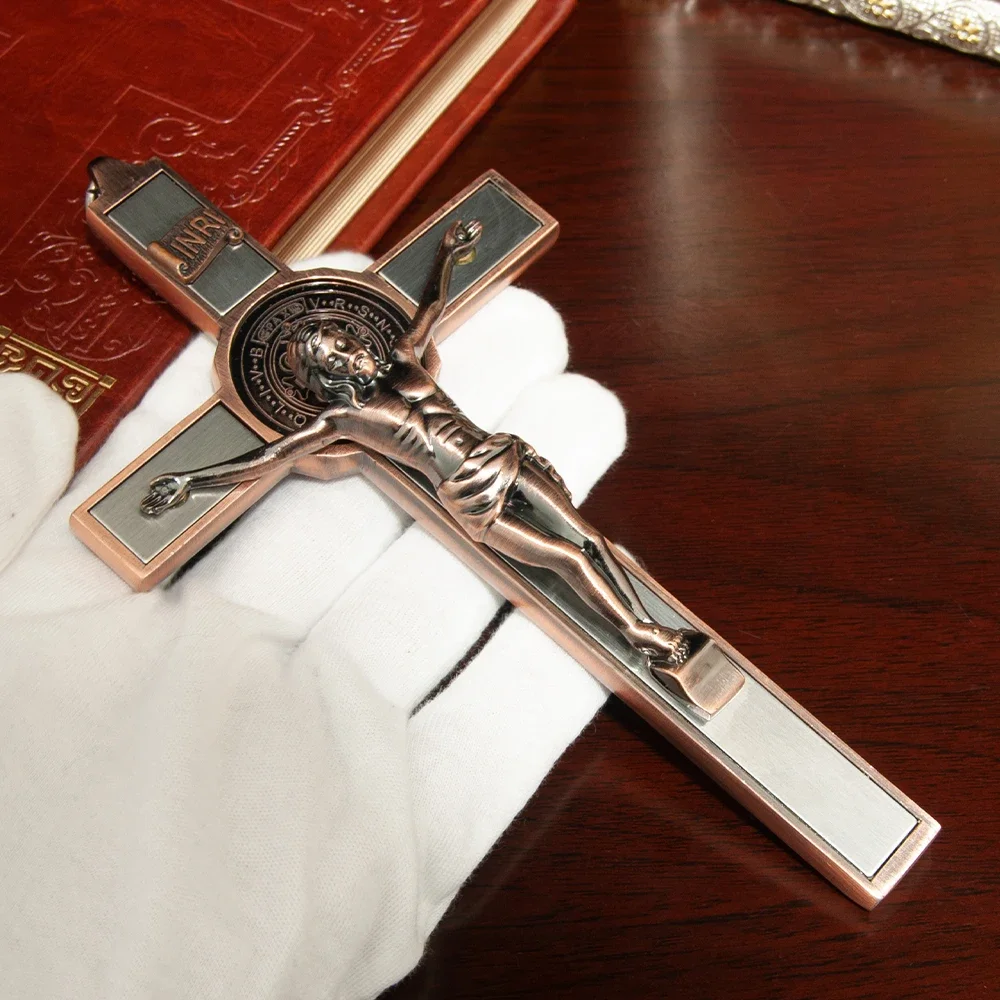 HTISOK Katholische Kirche Jesus-Statue Kreuz Wanddekoration Heimdekoration Legierungsmaterial Handgehaltenes Gebetskreuz – Detail 7