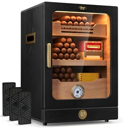 Desktop Cigar Humidor Cabinet, Light Control, Cedar Wood Shelves, Hygrometer, Humidifiers, Cigar Accessories Drawer