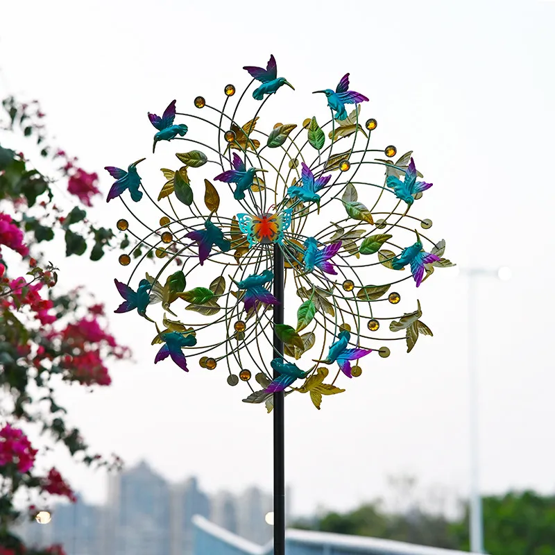 Double-Sided Rotating Iron Windmill for Garden Balcony Decor Whimsical Yard Ornament for Kindergarten Rustic Metal Wind Spinners