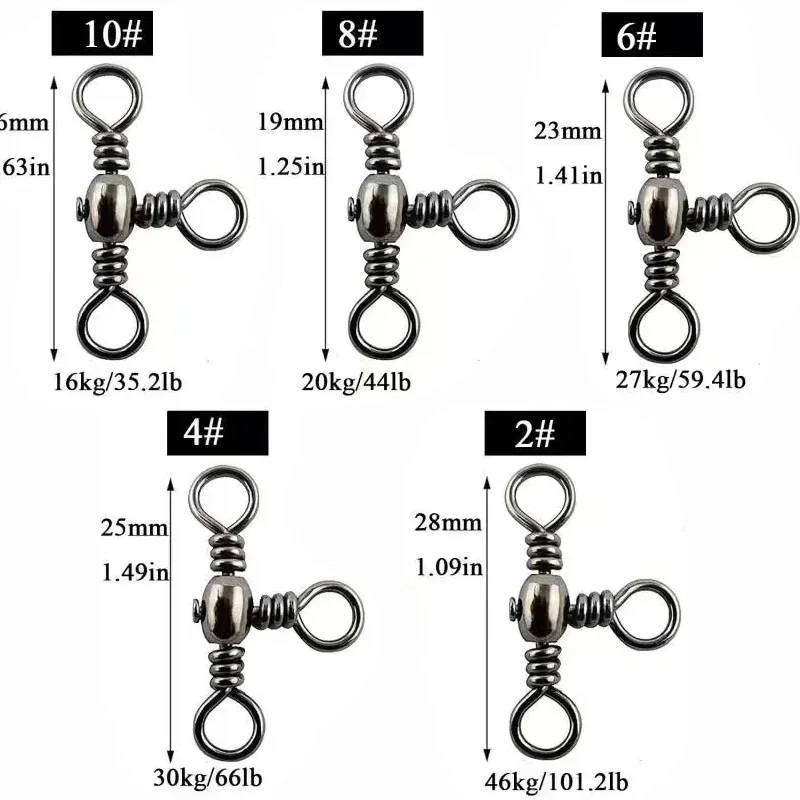 50PCS/Bag Fishing Accessories Black Nickel Plating Three-Prong Connector T-Swivel Sub-Line Splitter Outdoor Fishing Bazi Ring 50