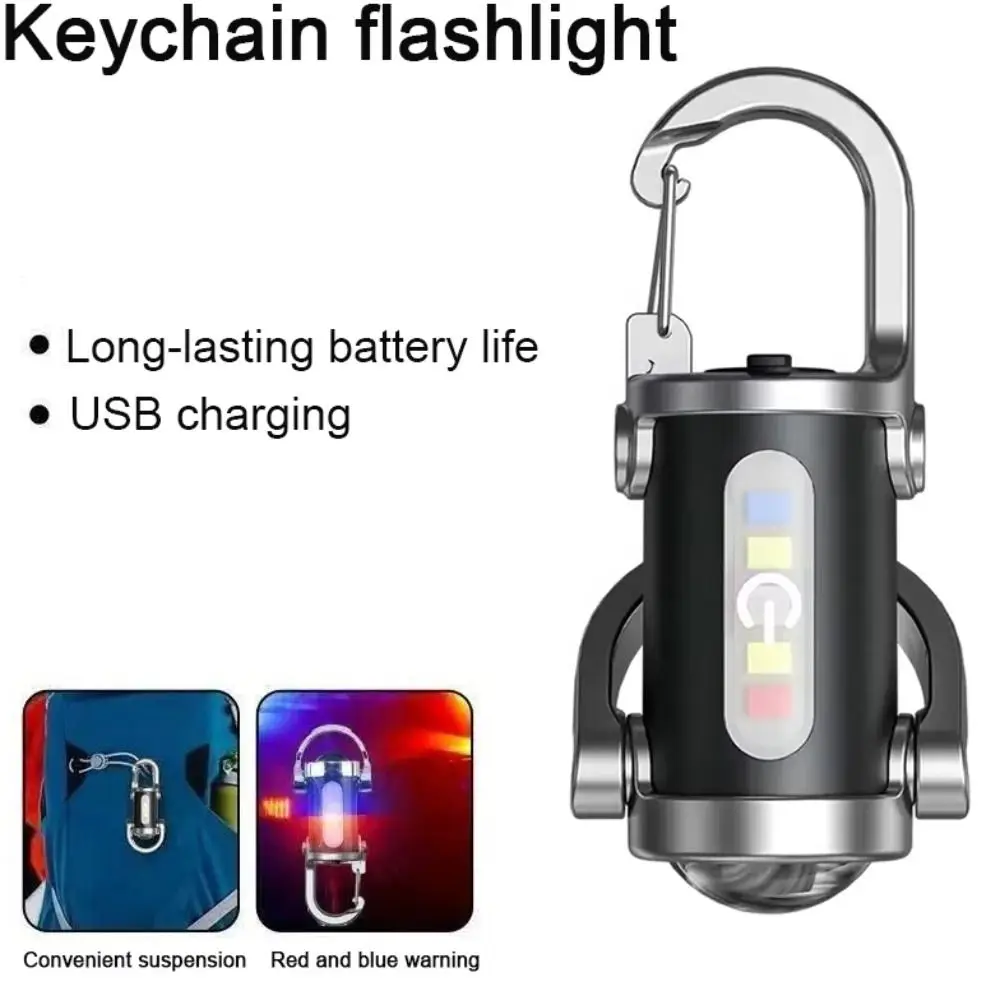 with Red&Blue Light Mini Keychain Flashlights USB Rechargeable Portable Work Light Ultra Bright LED Torch Searching Hiking