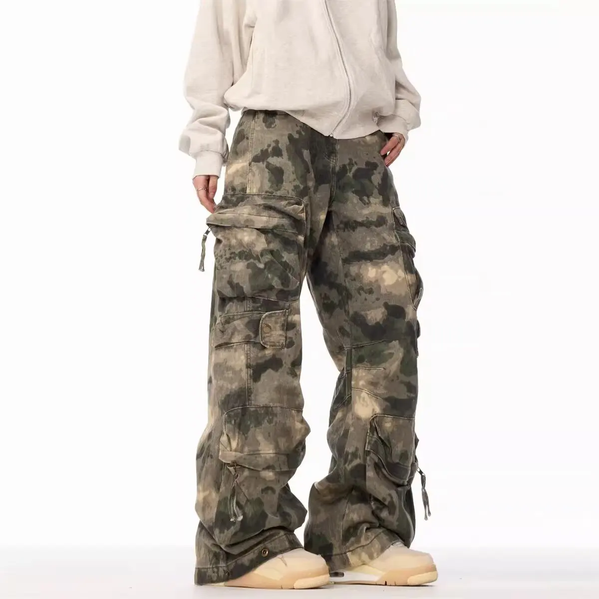 سراويل عمل مموهة أمريكية كلاسيكية للرجال ماركة عصرية عالية الشارع أنبوب مستقيم فضفاض غير رسمي متعدد الجيوب واسع الساق مظلي #2