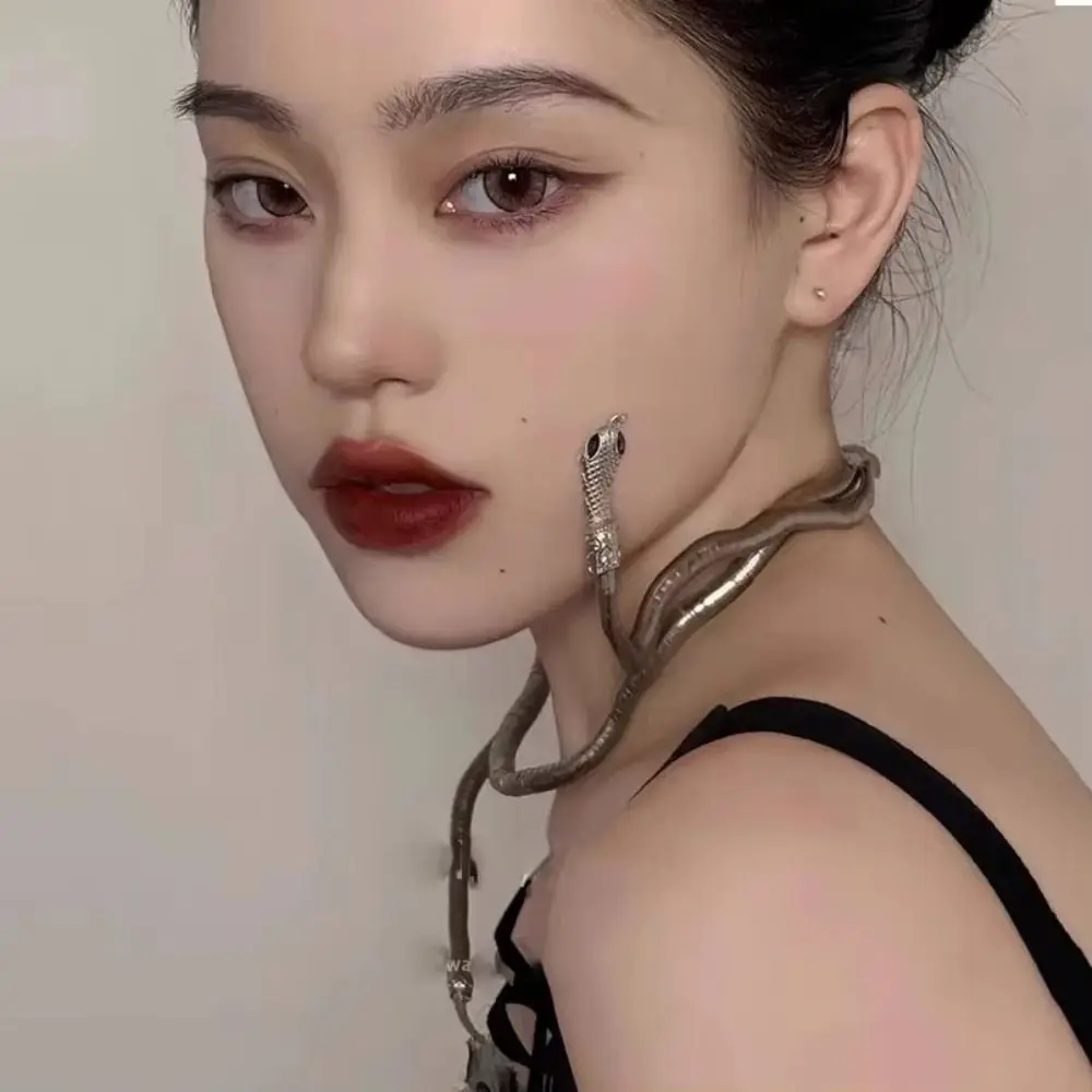 

2Pcs Retro Adjustable Serpentine Necklace adjustable Metal snake bone chain Dark Design Sense Choker Dark Wind Trendy