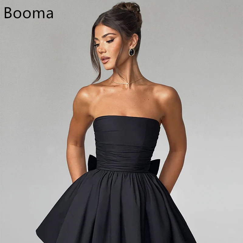 

Booma Elegant Mini Sleeveless Evening Dresses Pleats Bow Formal Party Gowns for Women Saudi Arabic Prom Gown Dubai Customize