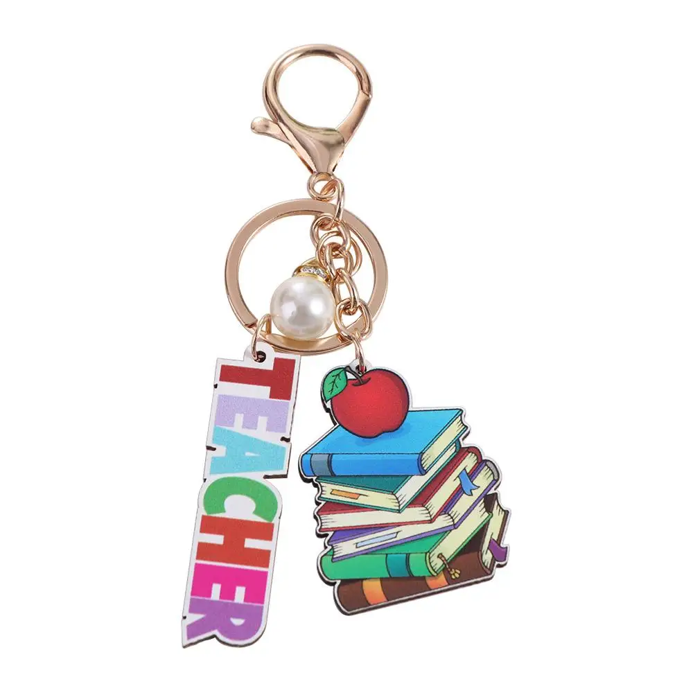 Wooden Teacher's Day Keychain English Letter Charm Text Keychain Pendant Rainbow Trinket Pen Holder Key Ring Graduation Ceremony