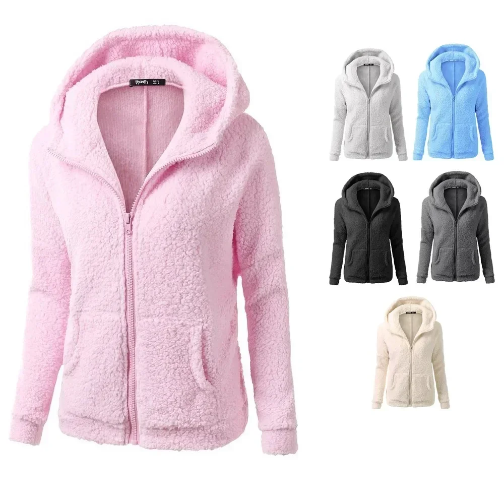 Women Stretchy Soft Long Sleeve Hooded Fleece Jacket Zipper Jumper Overcoat Fashion Tops（S-3XL）