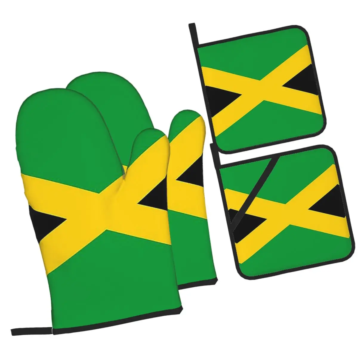 Flag Of Jamaica Jamaican Flag Oven Mitts and Pot Holder Sets of 4 for Baking Kitchen Cooking BBQ Resistant Non-Slip Gloves