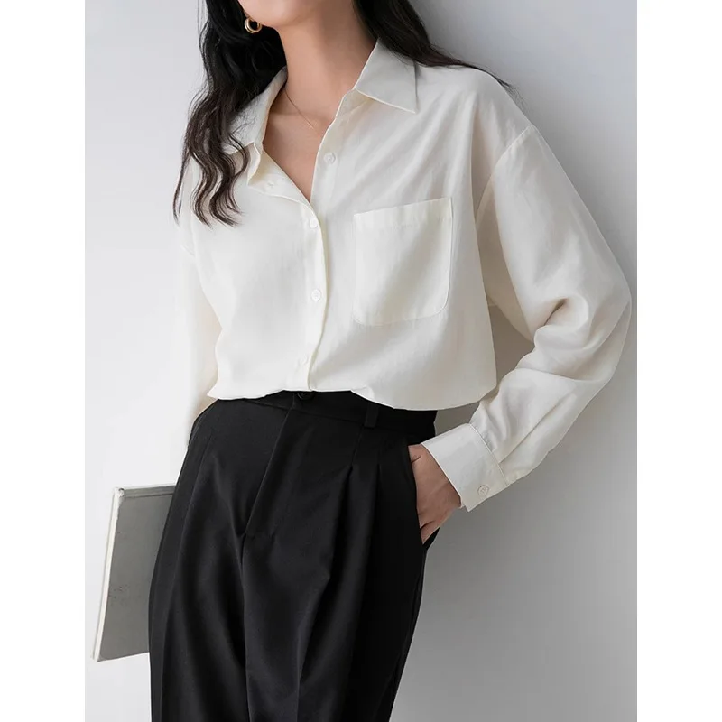 

Rongtailai: Новая женская свободная повседневная рубашка с длинным рукавом, весна 2025, простой элегантный стиль, другие материалы, 00% хлопок