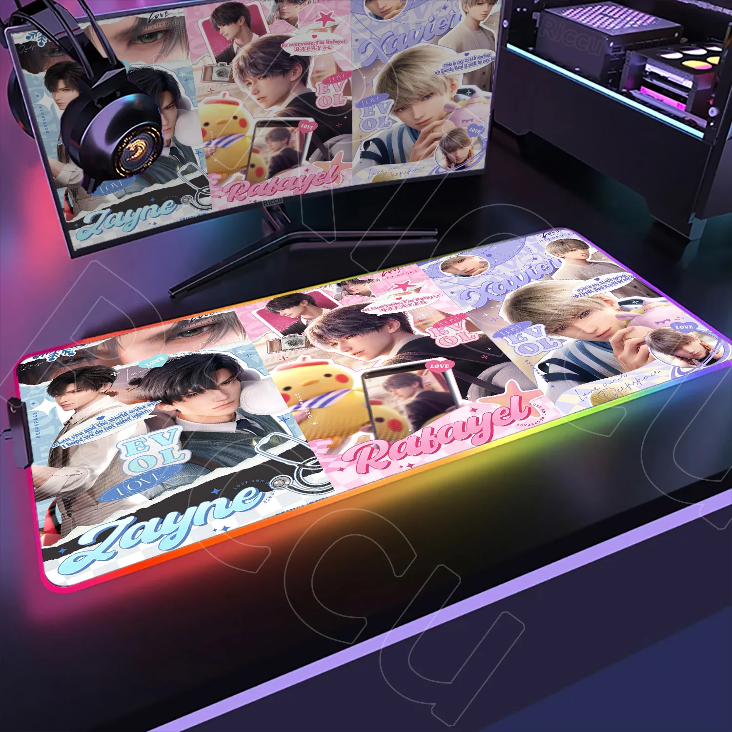 RGB Luminous Mouse Pad Gaming Love and Deepspace Natural Rubber Mousepad Colorful LED Backlight Keyboard Laptop Deskmat Mausepad