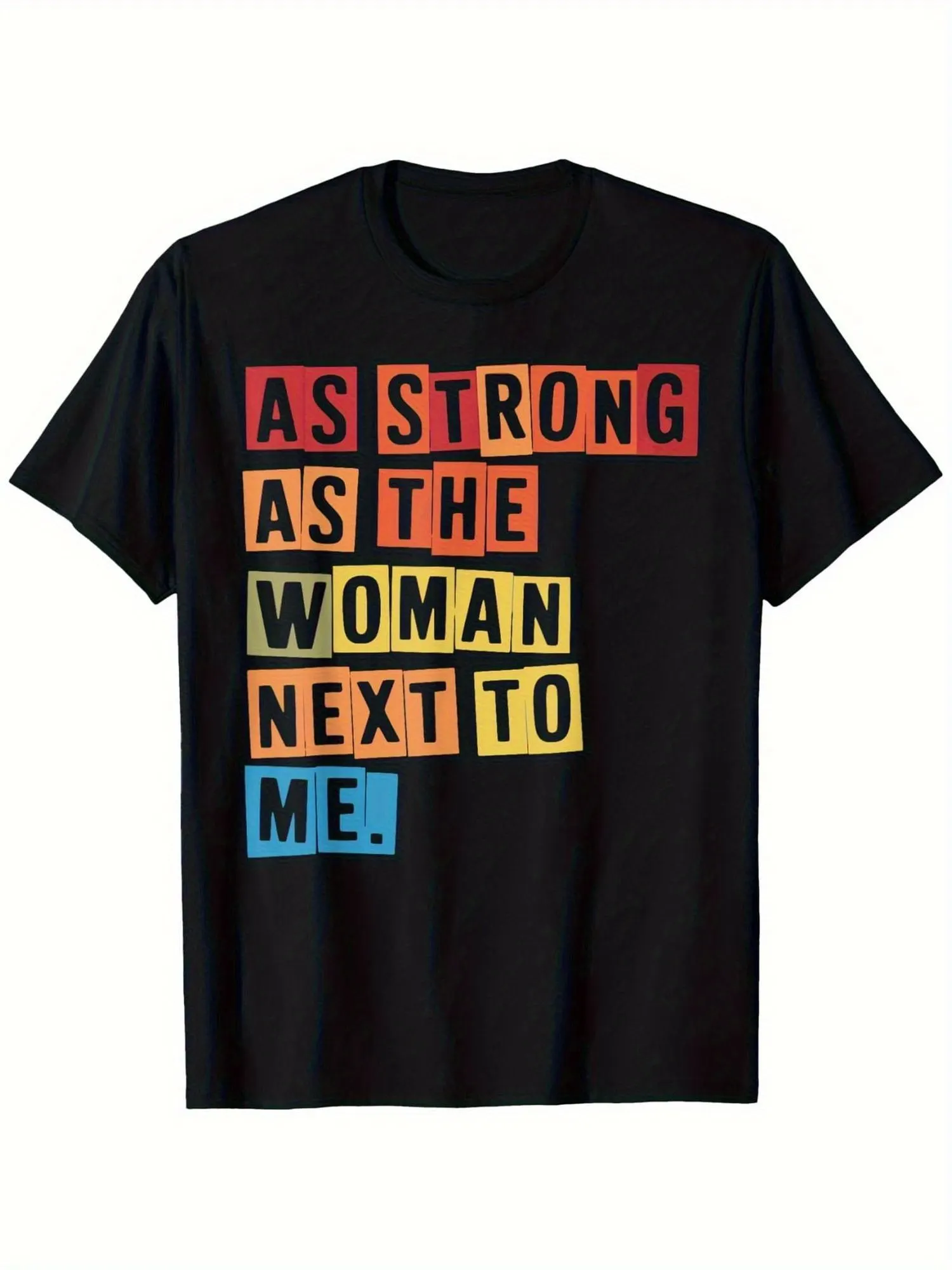 تي شيرت نسائي بشعار تمكين قوي مثل تصميم المرأة بجانبي 100% قطن 180 جرام قماش مسامي فضفاض مناسب R