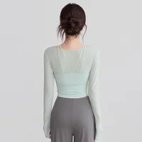 Yoga Clothes Autumn and Winter Sports Tops with Chest Pads Tight-fitting Slimming Long-sleeved Stylish Training Fitness Gym Top - Image 3