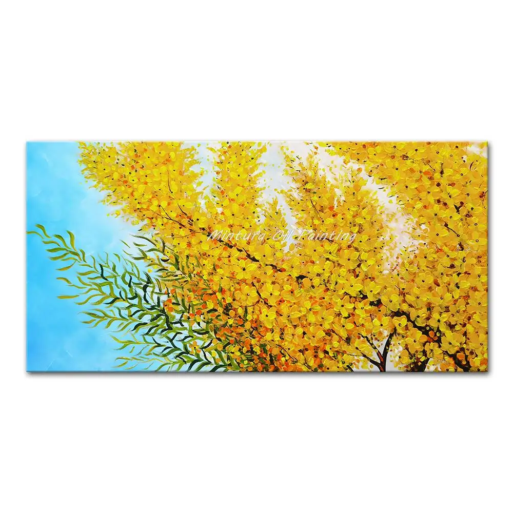 

Mintura Large Size Handmade Artwork Handpainted Oil Painting on Canva Thick Yellow Leaves Modern Hotel Decor Home Decor Wall Art