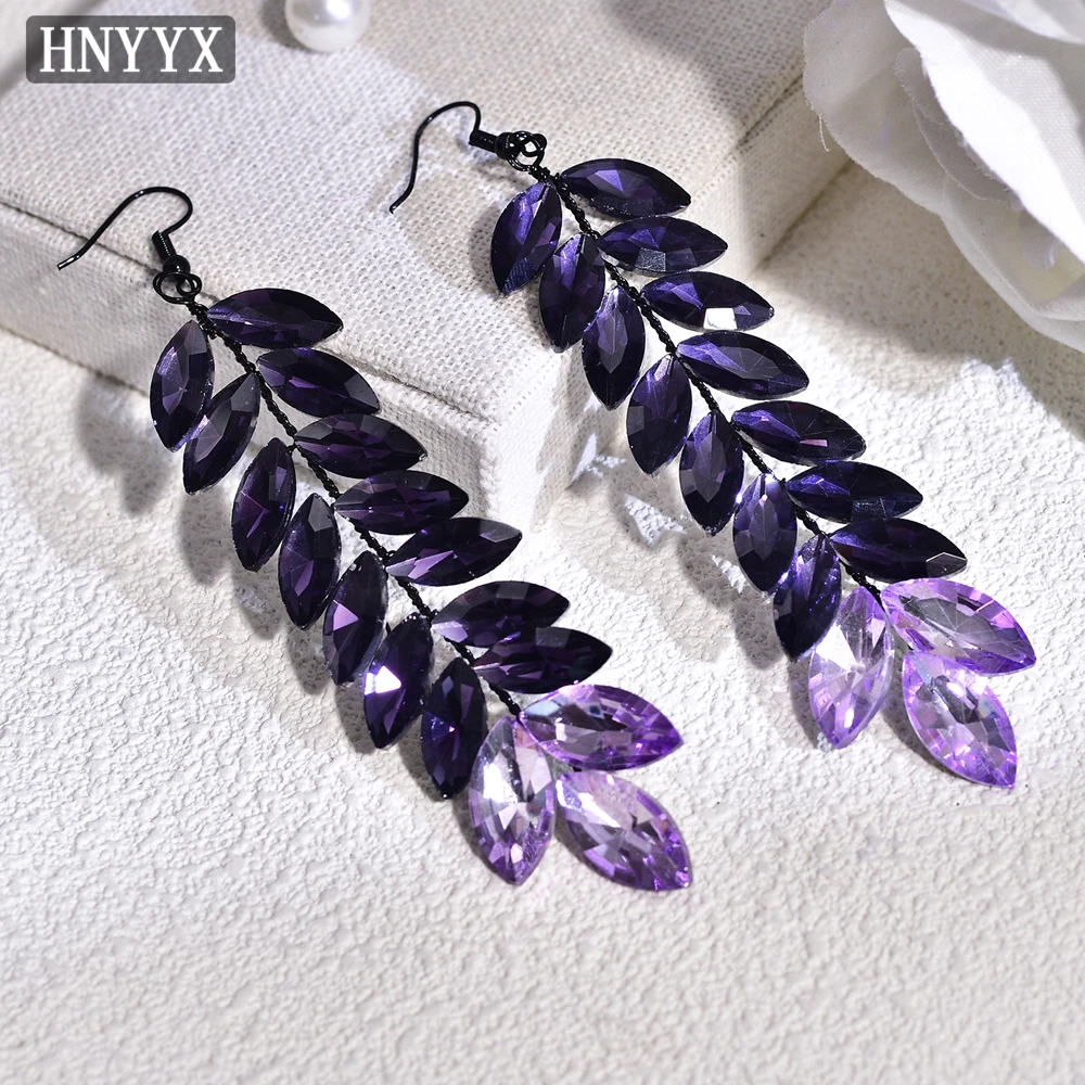 

HNYYX Purple Rhinestone Gradient Long Pendant for Women's Earrings B23