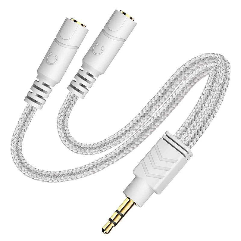 Headphone Splitter, 3.5Mm Splitter Cable For Headset [Fine Braided & Gold Plated] Stereo Audio Y Cable AUX Splitter - Compatible