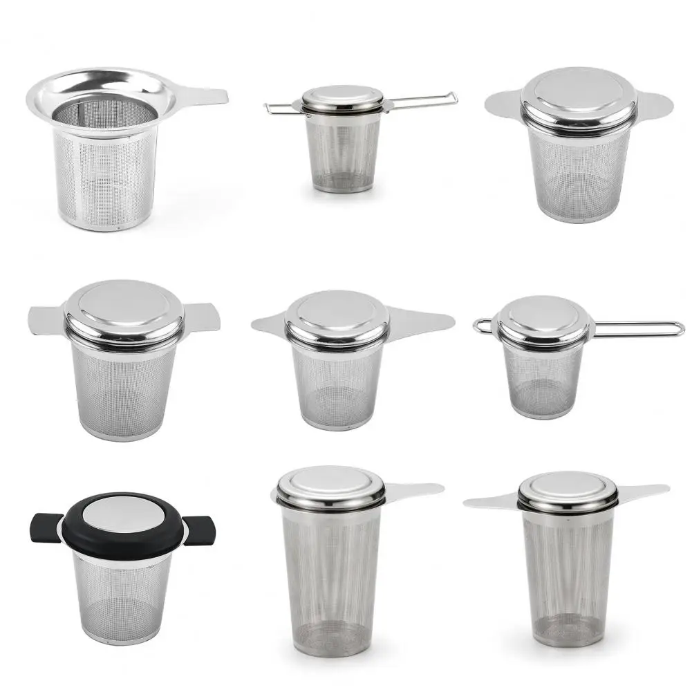 Saringan teh Stainless Steel, saringan daun teh genggam, Stainless Steel, Multi gaya, saringan bumbu Herbal, 1 buah