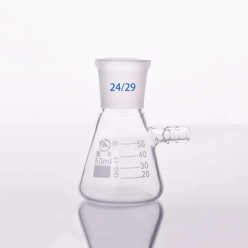 Frasco triangular com tubos laterais, filtro Erlenmeyer garrafa, filtragem, boca à terra, 50ml, 100ml, 5000ml, 5000ml, 24, 29