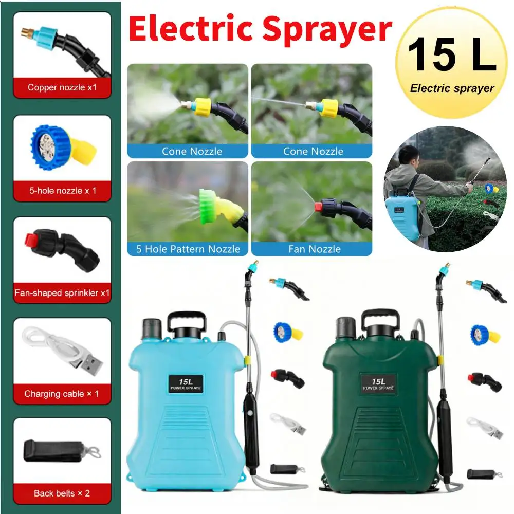 4 Gallon/15L Powerful Lawn Electric Water Sprayer with 4 Mist Nozzles & Retractable Wand Garden Spray Tank for Outdoor Orchard